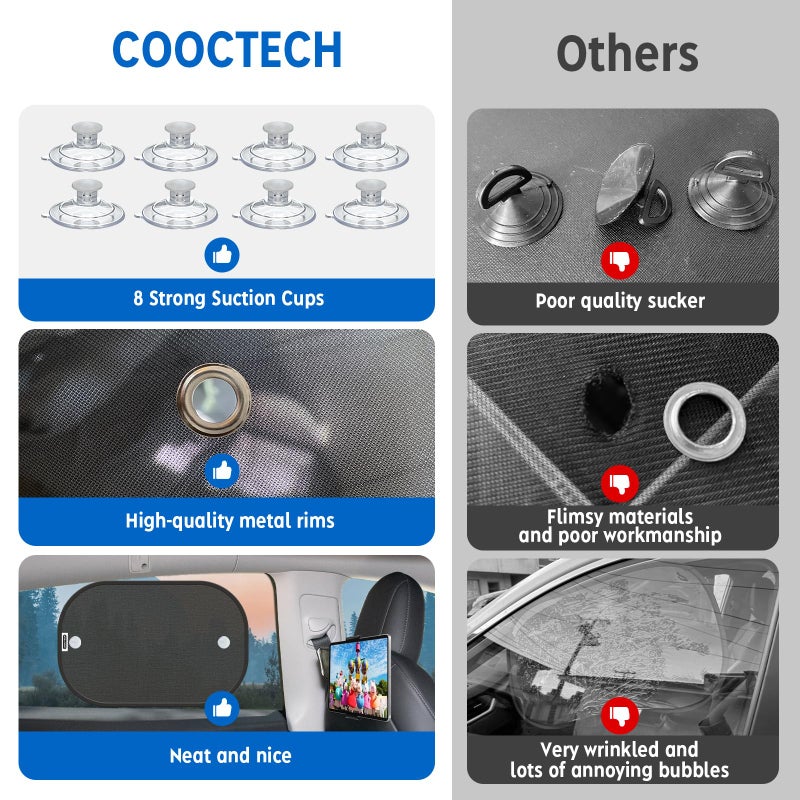 COOCTECH Car Shades for Side Windows 19"x12"(4 Pack),Sun Shade for Car Window with 8 Suction Cups,Window Shades Can Blocks 99.98% UVR,Window Shade for Baby,Glare Shield Protection - Image 5
