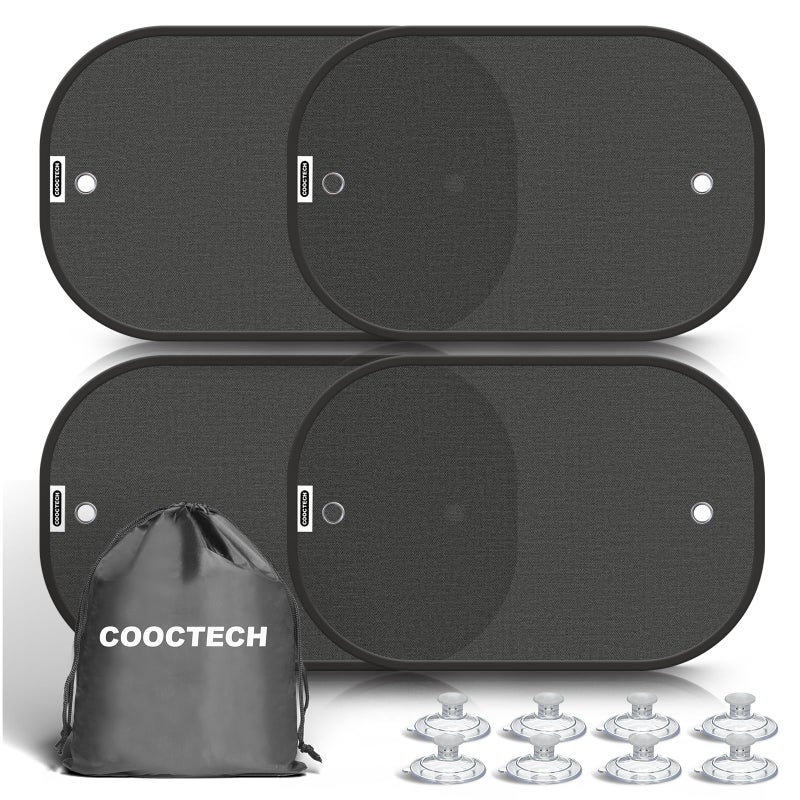 COOCTECH Car Shades for Side Windows 19"x12"(4 Pack),Sun Shade for Car Window with 8 Suction Cups,Window Shades Can Blocks 99.98% UVR,Window Shade for Baby,Glare Shield Protection - Image 1