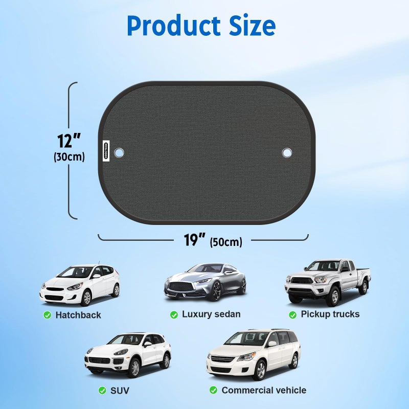 COOCTECH Car Shades for Side Windows 19"x12"(4 Pack),Sun Shade for Car Window with 8 Suction Cups,Window Shades Can Blocks 99.98% UVR,Window Shade for Baby,Glare Shield Protection - Image 2