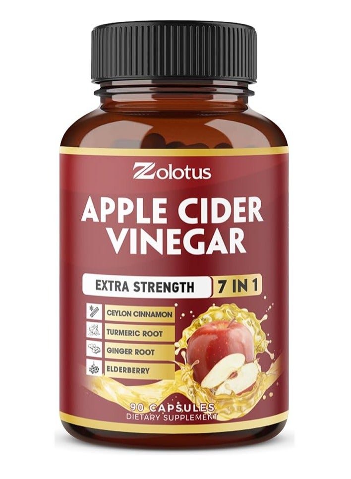 Zolotus 7 in 1 Apple Cider Vinegar Supply with Ceylon Cinnamon, Ginger Root, Turmeric, Elderberry 90 Caps 