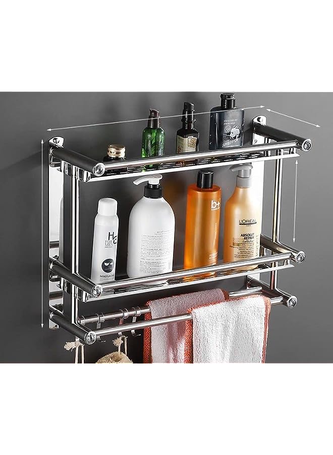 Raxoom Lavatory Towel Rack 2-Tier with Two Towel Bars, Stainless Steel Lavatory Bath Towel Shelf Wall Mount Towel Holder No Drilling, Heavy Duty Bathroom Shelf Shower Caddy Rustproof, 15.7in/40cm - Image 1