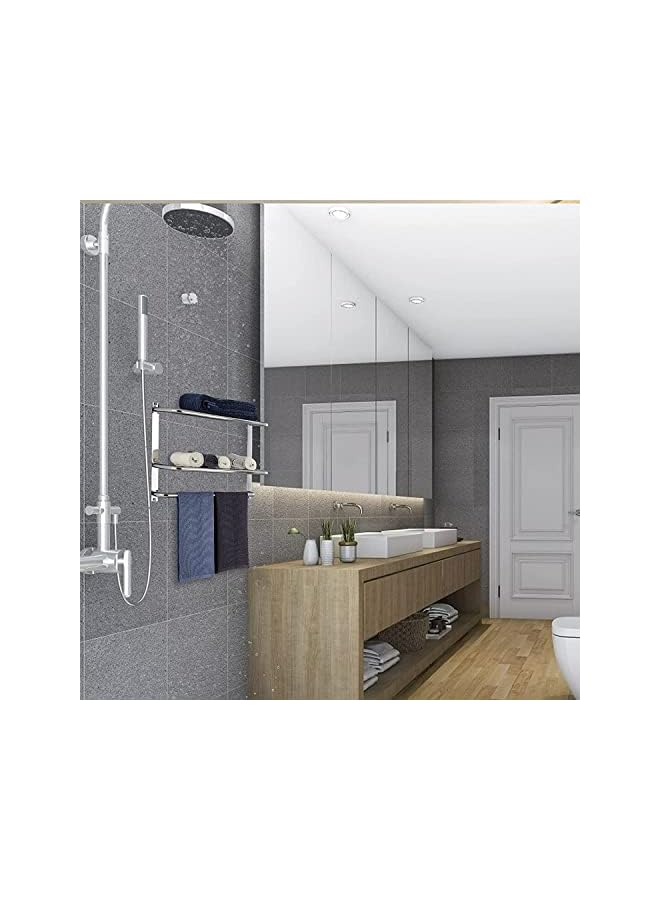 Raxoom Lavatory Towel Rack 2-Tier with Two Towel Bars, Stainless Steel Lavatory Bath Towel Shelf Wall Mount Towel Holder No Drilling, Heavy Duty Bathroom Shelf Shower Caddy Rustproof, 15.7in/40cm - Image 2