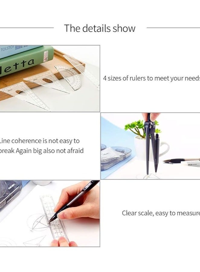 Math Geometry Kit Set 8 Pieces Student Supplies with Shatterproof Storage Box - Image 5