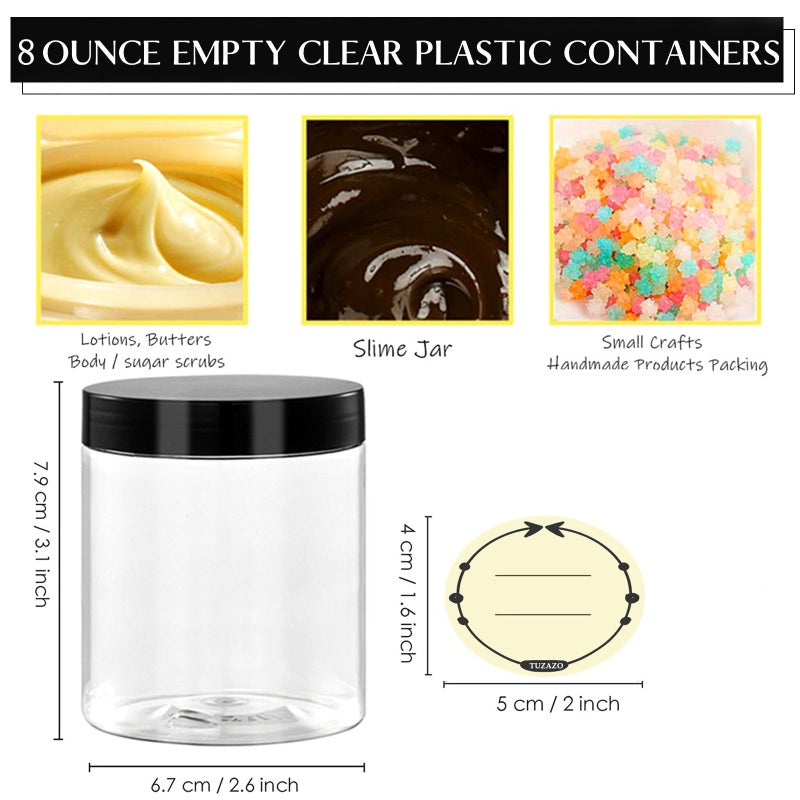 TUZAZO 8 Oz Plastic Container Jars with Lids BPA Free, Empty Round Clear Cosmetic Containers Plastic Slime Jars for Lotion, Cream, Ointments, Body Butter, Makeup, Travel Storage (12 Pack) - Image 2