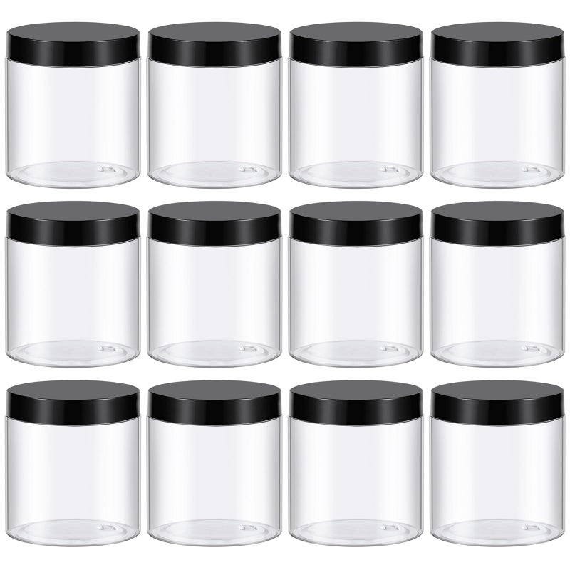 TUZAZO 8 Oz Plastic Container Jars with Lids BPA Free, Empty Round Clear Cosmetic Containers Plastic Slime Jars for Lotion, Cream, Ointments, Body Butter, Makeup, Travel Storage (12 Pack) - Image 1