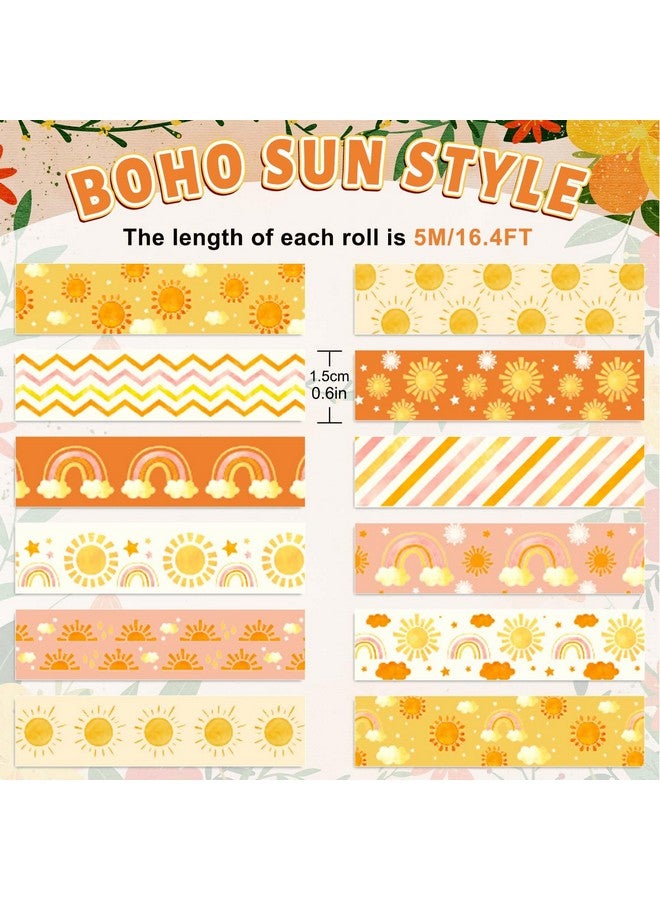 Whaline 12 Rolls Boho Sun Washi Tape Boho Hippie Rainbow Sunshine Washi Tape Assorted Masking Decorative Tape For Scrapbook Journal Diy Art Craft Gift Wrapping Supplies - Image 2