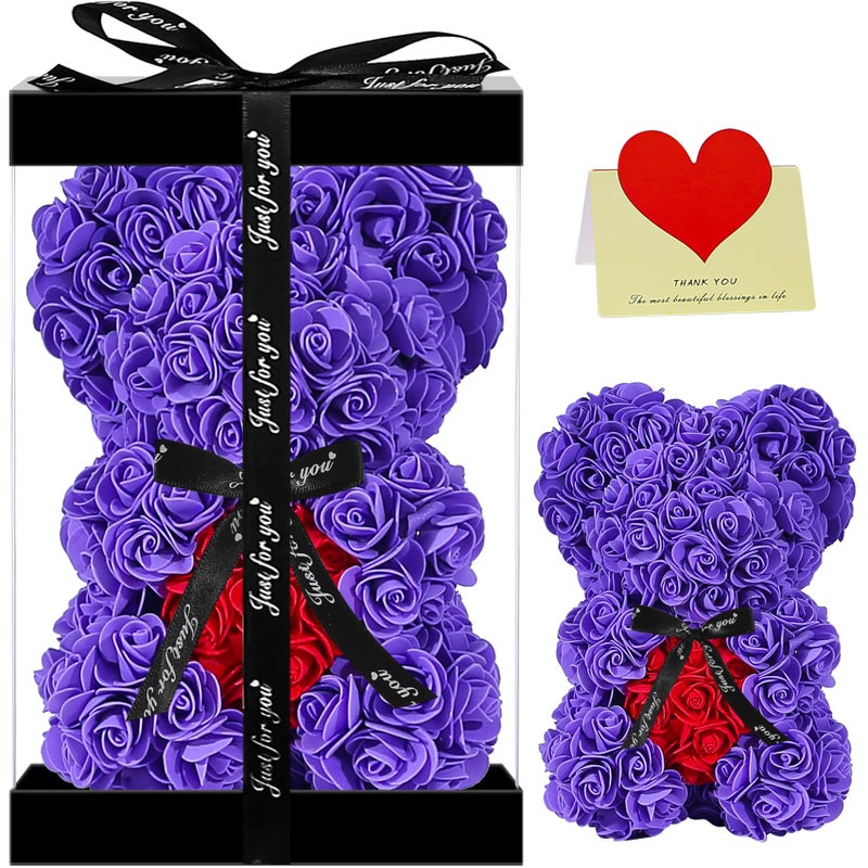 Double Couple Gift for Mom WomenRose Cute Bear  Rose Adorable Teddy Artificial Bear  Best Gift for Valentines Day Mothers Day Anniversary Birthdays  Clear Gift Box Included 10 Inches Tall