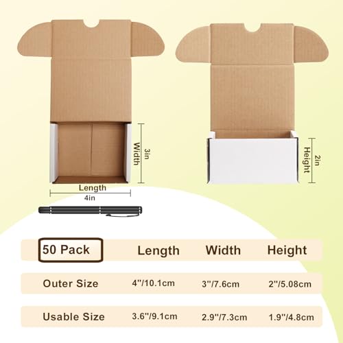WIFTREY 50 Packs 4X3X2 Small Shipping Boxes, White 4 x 3 x 2 inches Corrugated Cardboard Box for Packaging Small Business, Card Boxes, Mailer for Storage - Image 2