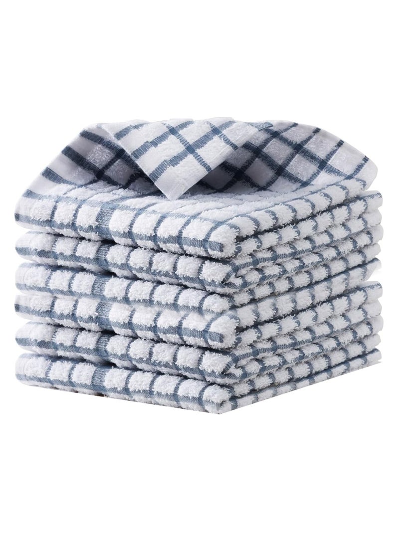 Mmmon 6Packs High quality waffle cloth, 100% CottonGrid Dish Cloths 35cm Ultra SoftSuper Absorbent Dishrag Reusable Dishcloth.    Strong water absorption, super soft and durable（Deep Blue） 