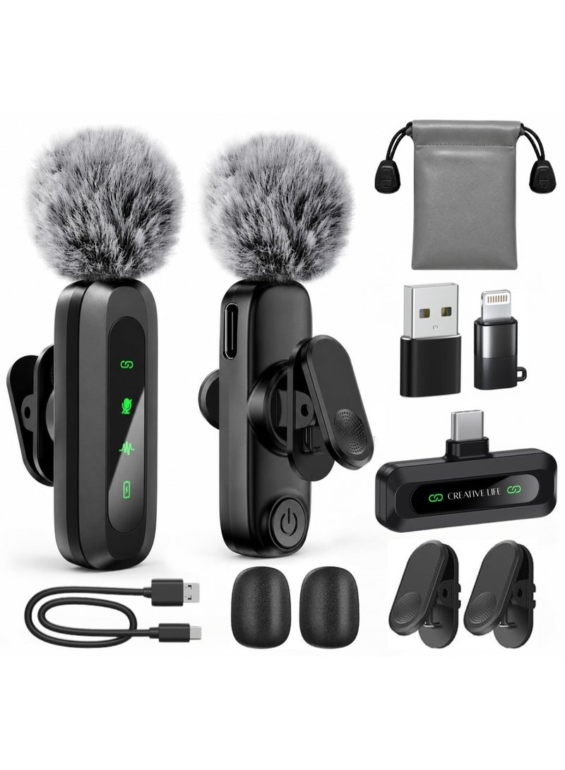 CREATIVE LIFE Creativelife® Wireless Lavalier Microphone for Vlog, Dual Clip-On Mic for iPhone & Android, Noise Cancelling for TikTok, YouTube, Podcast, Interview & Live Streaming - Image 1