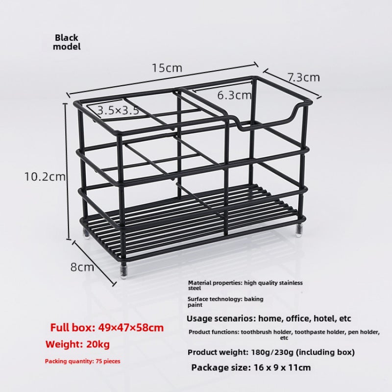 Electric Toothbrush Holder 4 Blocks Black Stainless Steel - No-Drill Installation Bathroom Storage Rack for Bathroom Countertop Organization - Image 1