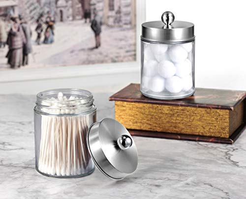Amolliar Apothecary Jars Bathroom Vanity Organizer -Countertop Canister Jar with Storage Lid - Qtip Dispenser Holder Glass for Qtips,Cotton Swabs,Makeup Sponges,Hair Band - Brushed Nickel (2 Pack) - Image 4