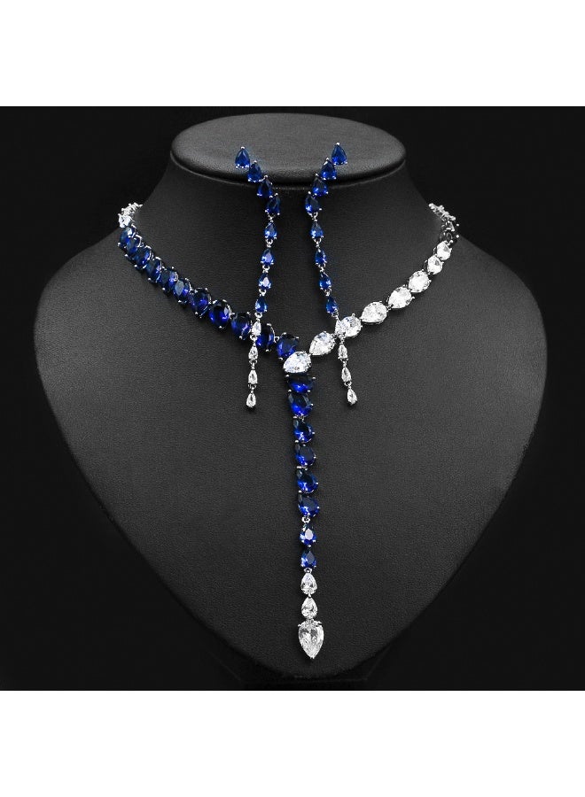 Ciara Wedding Dress Accessories Set Simple Two tone Splicing Waterdrop Heart Plated Real Gold Zircon Necklace Earring Set for Women - Image 2