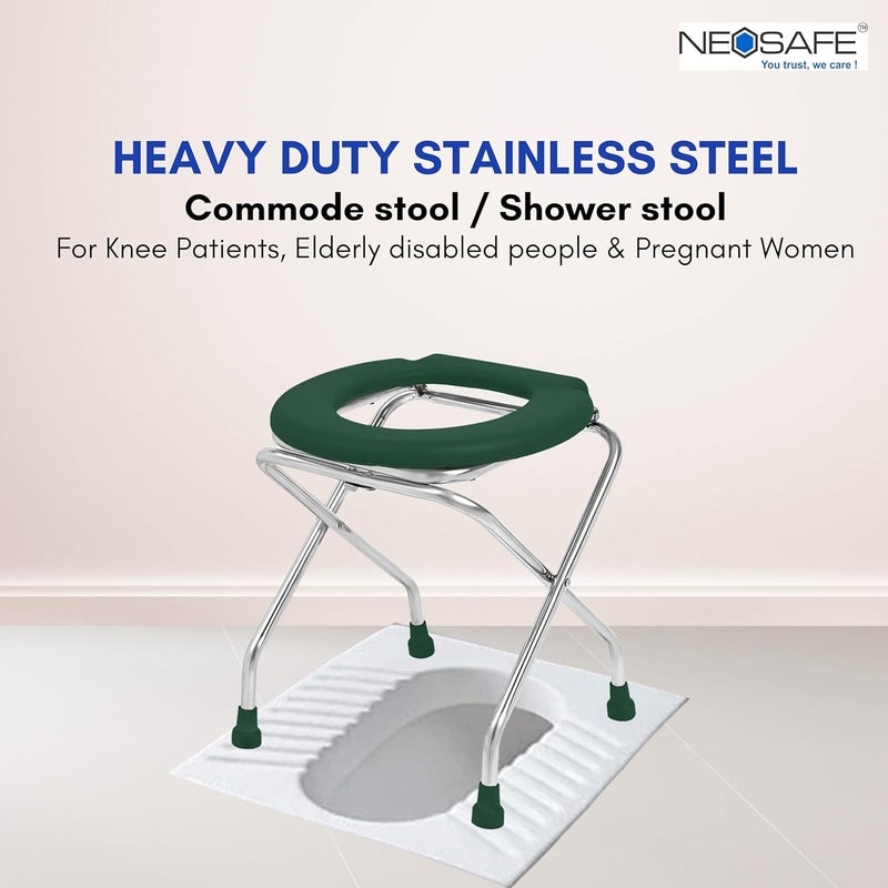 NEOSAFE Stainless Steel Round Commode Chair Shower Chair Commode Chair for Bathroom (Green) - Image 2