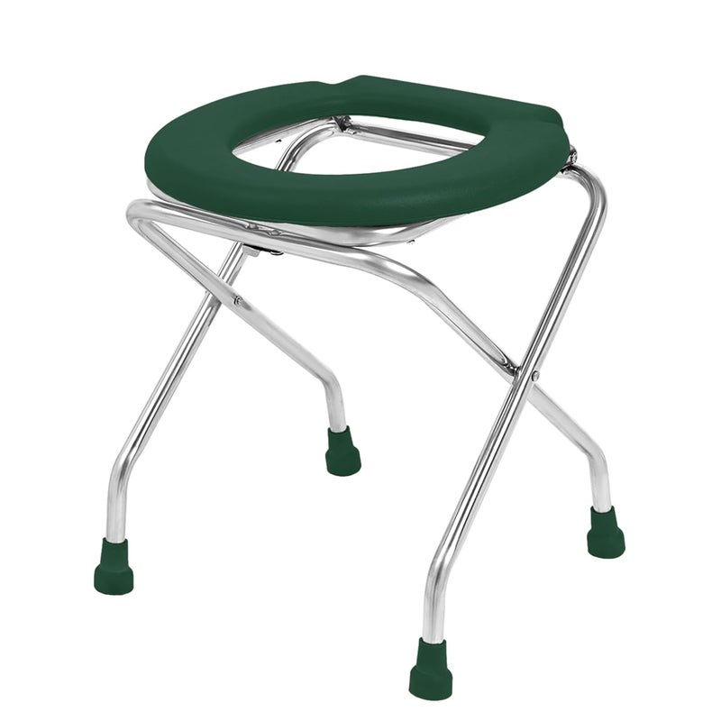 NEOSAFE Stainless Steel Round Commode Chair Shower Chair Commode Chair for Bathroom (Green) - Image 1