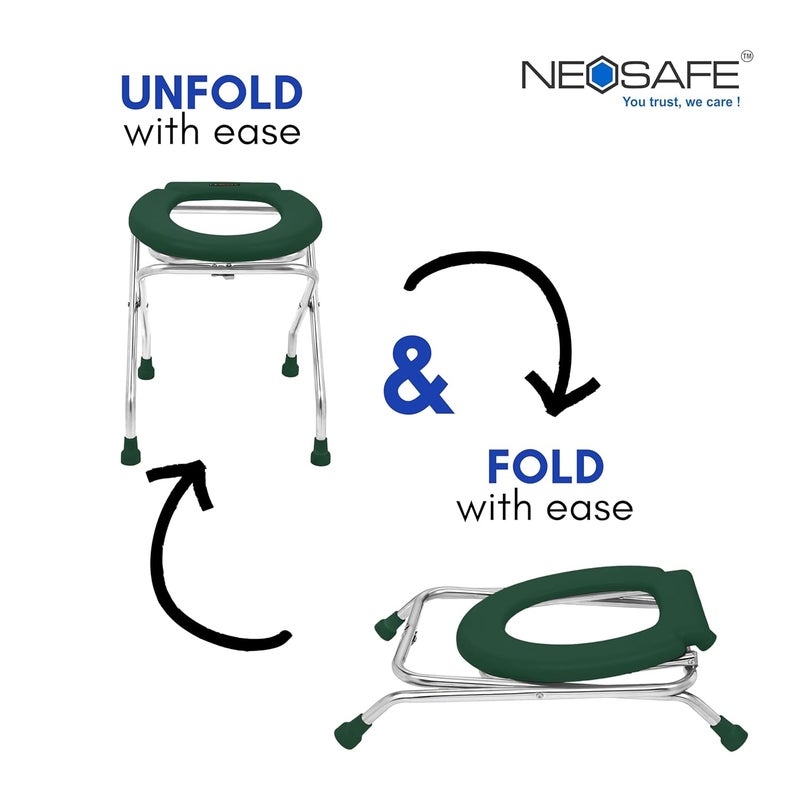 NEOSAFE Stainless Steel Round Commode Chair Shower Chair Commode Chair for Bathroom (Green) - Image 4