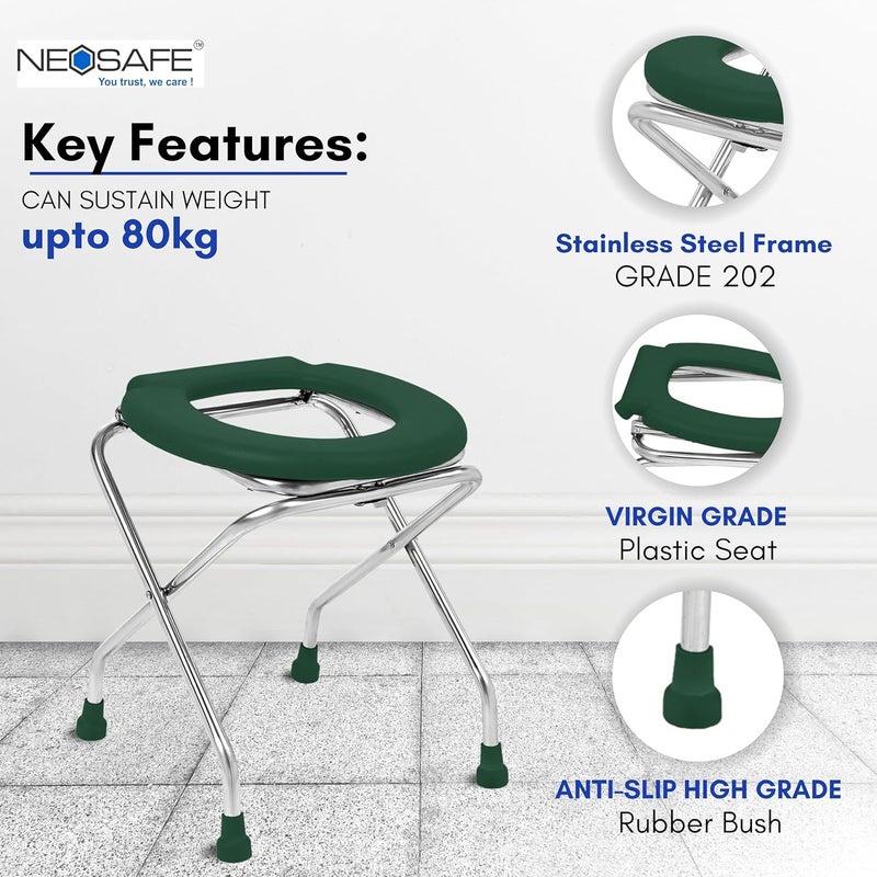 NEOSAFE Stainless Steel Round Commode Chair Shower Chair Commode Chair for Bathroom (Green) - Image 3