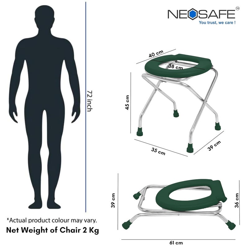 NEOSAFE Stainless Steel Round Commode Chair Shower Chair Commode Chair for Bathroom (Green) - Image 5