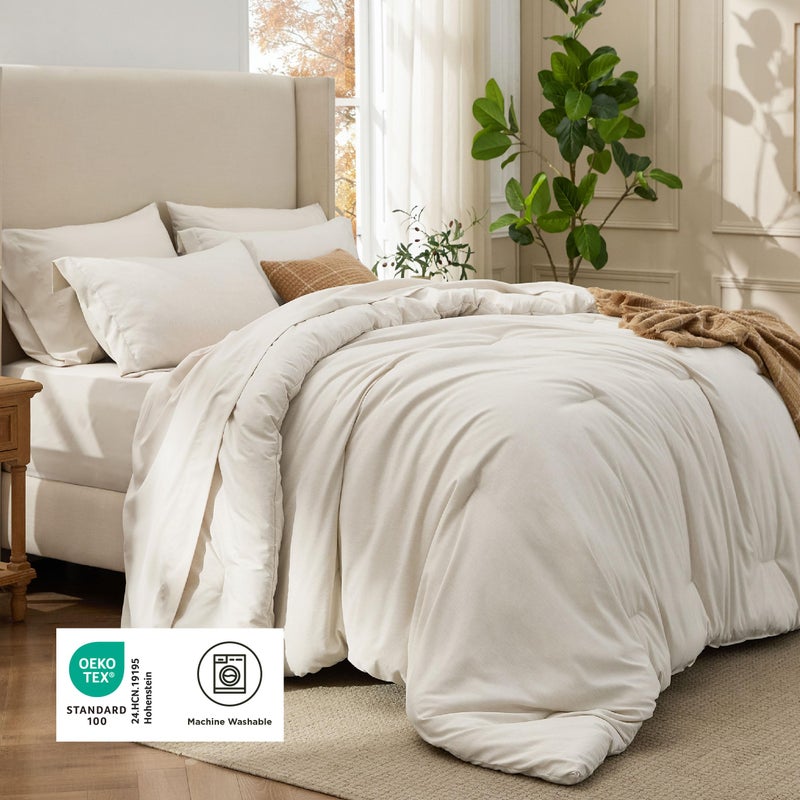 Bedsure King Size Comforter Set Beige - Bed in a Bag King Bedding 7 Pieces, Cationic Dyed Bed Set Gift for Family, Beige Soft Bedding for All Seasons Comforter with Sheets, Pillowcases & Shams - Image 5