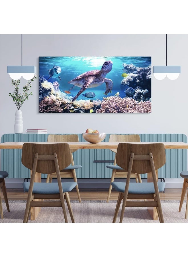 Lapremoly Canvas Wall Art For Living Room Large Size Family Wall Decorations For Bedroom Modern Bathroom Wall Decor Paintings Sea Turtles Hang Pictures Artwork Blue Ocean Canvas Art Prints Farmhouse Home Decor - Image 4