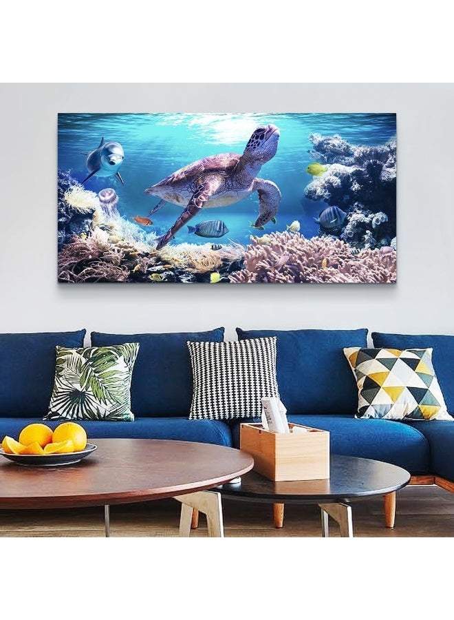 Lapremoly Canvas Wall Art For Living Room Large Size Family Wall Decorations For Bedroom Modern Bathroom Wall Decor Paintings Sea Turtles Hang Pictures Artwork Blue Ocean Canvas Art Prints Farmhouse Home Decor - Image 3