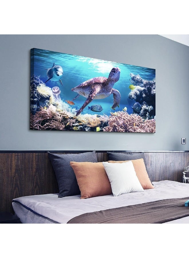 Lapremoly Canvas Wall Art For Living Room Large Size Family Wall Decorations For Bedroom Modern Bathroom Wall Decor Paintings Sea Turtles Hang Pictures Artwork Blue Ocean Canvas Art Prints Farmhouse Home Decor - Image 5