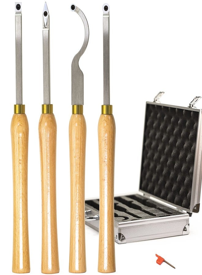 Asieg Tool 4pcs Mini Carbide Tipped Wood Lathe Turning tools Combo set Rougher Detailer Finisher Hollower with Wood Handle and Diamond Round Square Carbide Inserts - Image 1