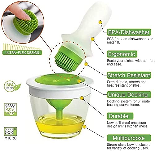 AMULAKH Silicone Heat Resistant Chefs basting Oil Brush with Bottle for Barbeque GrillingBaking Roasting Frying Cooking Oil Dispenser Set for Home Kitchen Green - Image 4
