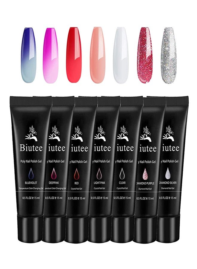 SEISSO Poly Extension Gel Set, 7 Colors Poly Nail Builder Gel Temperature Color Change Glitter Clear Pink Nail Extension Gel Enhancement Set for Manicure Starter DIY at Home - Image 1
