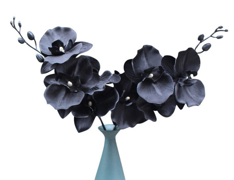 DODXIAOBEUL Artificial Orchid Stems Set of 3,18” Black Dancing Orchid,UV Resistant No Fade Phalaenopsis,Silk Plants Real Touch Orchid for Christmas Flower Arrangements Wreaths