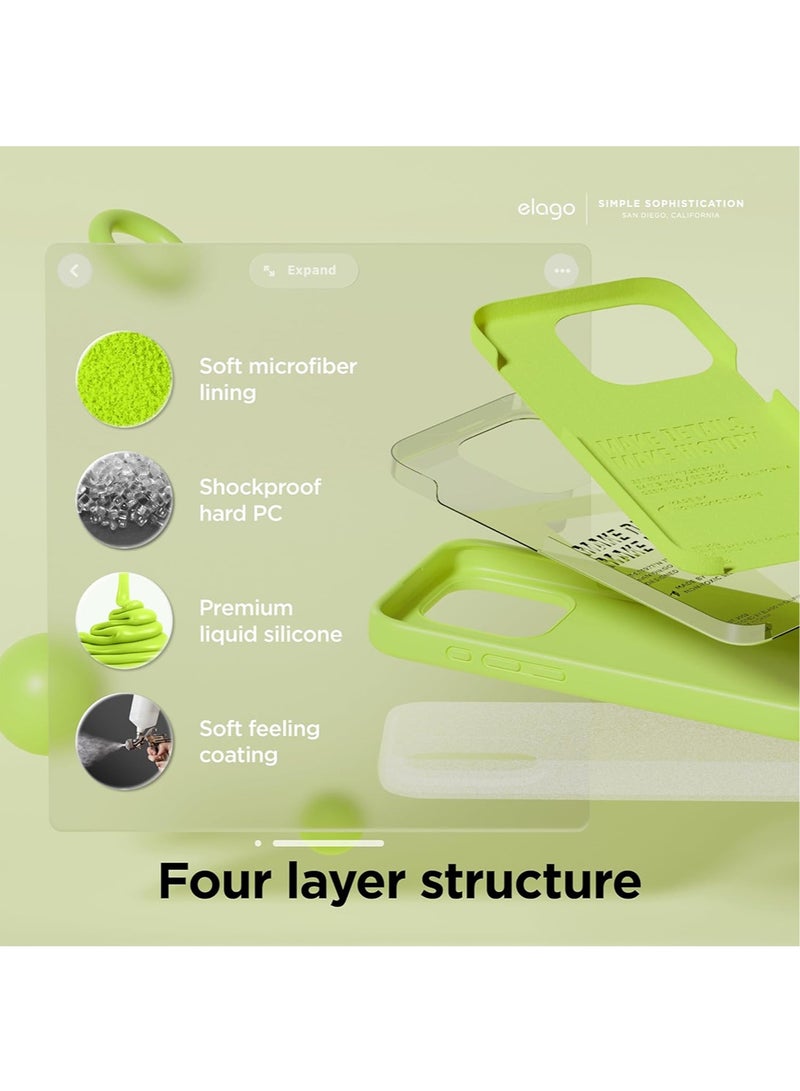 Elago Liquid Silicone for iPhone 15 Pro MAX Case Cover Full Body Protection, Shockproof, Slim, Anti-Scratch Soft Microfiber Lining - Lime Green - Image 3
