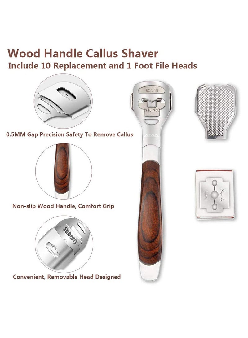 Excefore Pedicure File, Colossal Foot Rasp & Wood Handle Callus Shaver (10 Replacement Blade and 1 Foot File Heads), Pedicure Foot File Kit - Image 4