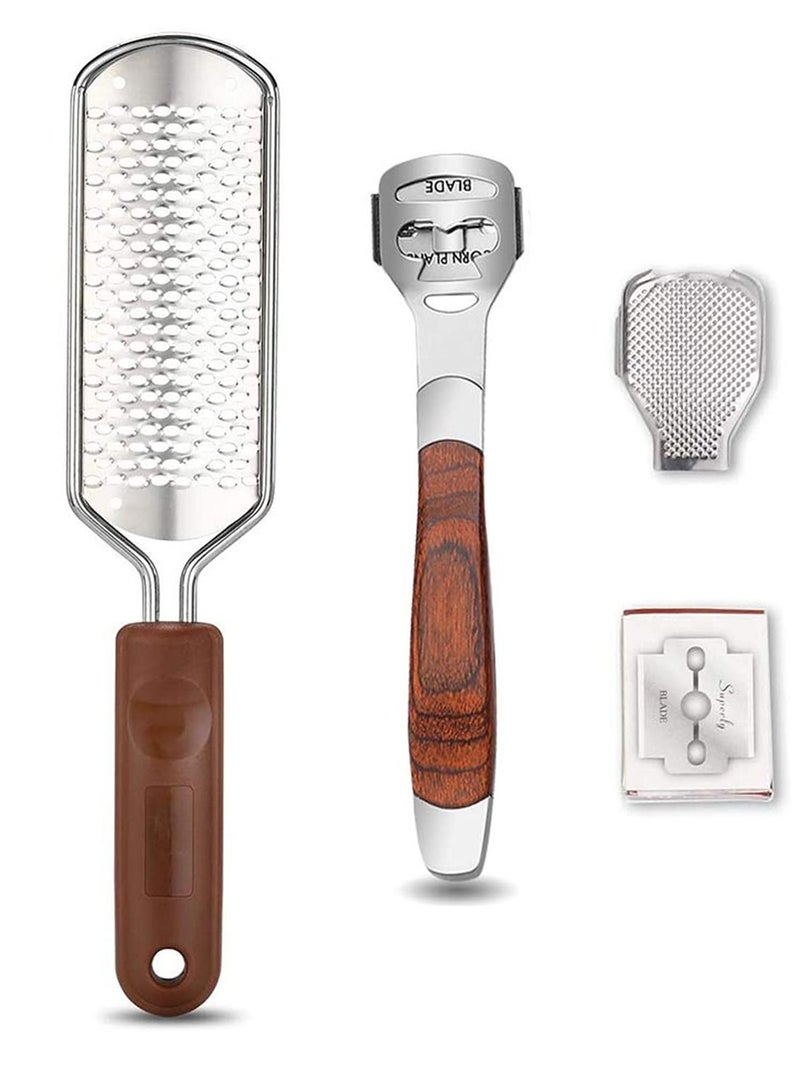 Excefore Pedicure File, Colossal Foot Rasp & Wood Handle Callus Shaver (10 Replacement Blade and 1 Foot File Heads), Pedicure Foot File Kit - Image 1