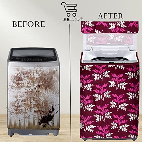 E-Retailer Washing Machine Cover for Top Load 5kg to 7.5kg | Light Weight Dustproof Cover with Zip Enclosure | Leaf Print Fully Automatic Washer Protector for Indoor Outdoor Use | Size 23x23x35 Inch - Image 4