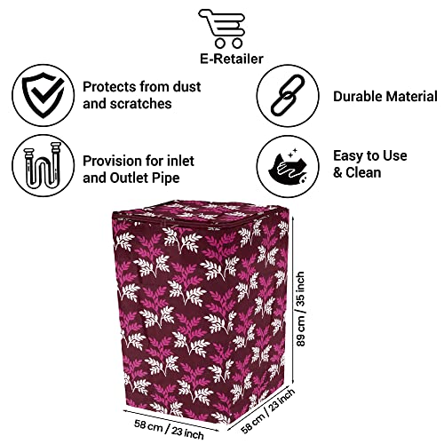 E-Retailer Washing Machine Cover for Top Load 5kg to 7.5kg | Light Weight Dustproof Cover with Zip Enclosure | Leaf Print Fully Automatic Washer Protector for Indoor Outdoor Use | Size 23x23x35 Inch - Image 3