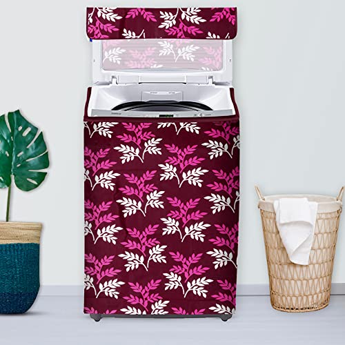 E-Retailer Washing Machine Cover for Top Load 5kg to 7.5kg | Light Weight Dustproof Cover with Zip Enclosure | Leaf Print Fully Automatic Washer Protector for Indoor Outdoor Use | Size 23x23x35 Inch - Image 1