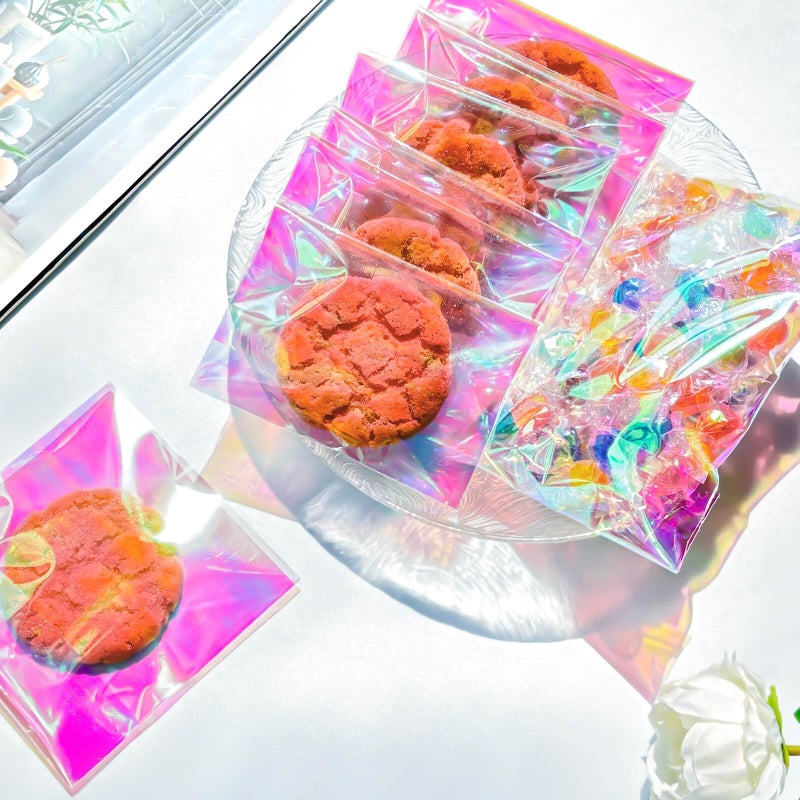 Cherodada 4x4 Inch Cookie Bags with Seals, Iridescent Self Adhesive Sealing Cellophane Brownie Wrappers Bags, Holographic Individual Treat Plastic Bags for Gift, Baking, Snack Packaging (100 Pcs) - Image 5