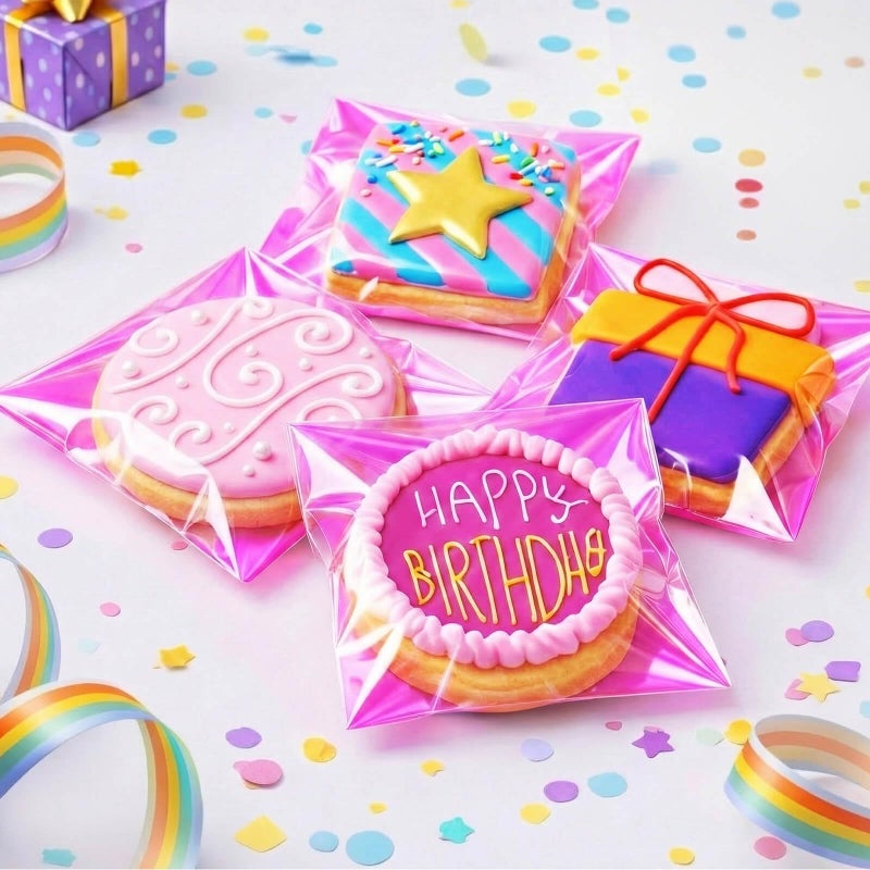 Cherodada 4x4 Inch Cookie Bags with Seals, Iridescent Self Adhesive Sealing Cellophane Brownie Wrappers Bags, Holographic Individual Treat Plastic Bags for Gift, Baking, Snack Packaging (100 Pcs) - Image 4