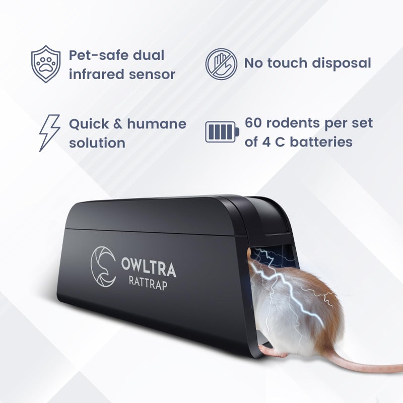 OWLTRA OW-1 Indoor Electric Rat Trap, Instant Kill Rodent Zapper with Pet Safe Trigger, Black, Large - Image 2
