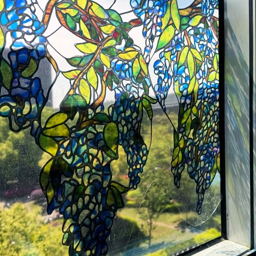 ChicSkin Original Hand Drawn Wisteria Stained Glass Window Border Film, Transparent Static Cling for Glass Window Decor, Watercolor Hanging Plants Blue Wisteria Sticker 16.93"X67.72" - Image 2