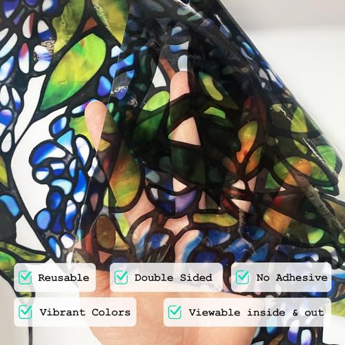 ChicSkin Original Hand Drawn Wisteria Stained Glass Window Border Film, Transparent Static Cling for Glass Window Decor, Watercolor Hanging Plants Blue Wisteria Sticker 16.93"X67.72" - Image 3