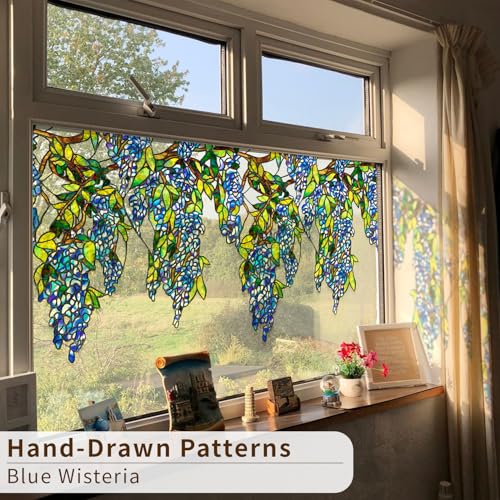 ChicSkin Original Hand Drawn Wisteria Stained Glass Window Border Film, Transparent Static Cling for Glass Window Decor, Watercolor Hanging Plants Blue Wisteria Sticker 16.93"X67.72" - Image 4