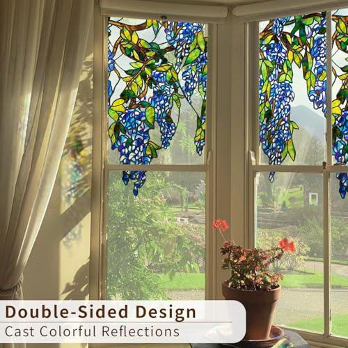 ChicSkin Original Hand Drawn Wisteria Stained Glass Window Border Film, Transparent Static Cling for Glass Window Decor, Watercolor Hanging Plants Blue Wisteria Sticker 16.93"X67.72" - Image 5