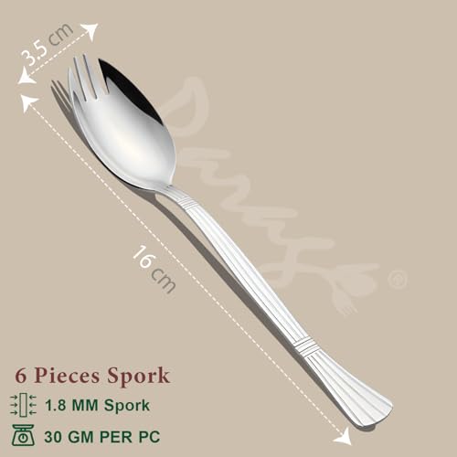 Parage 3-in-1 Stainless Steel 6 Pieces Spoon Fork Set | Spoon Cum Fork Set | Spork for Soups, Noodles| Set of 6| Length: 16 cm| Silver - Image 3