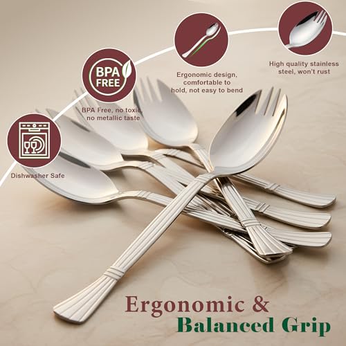 Parage 3-in-1 Stainless Steel 6 Pieces Spoon Fork Set | Spoon Cum Fork Set | Spork for Soups, Noodles| Set of 6| Length: 16 cm| Silver - Image 5