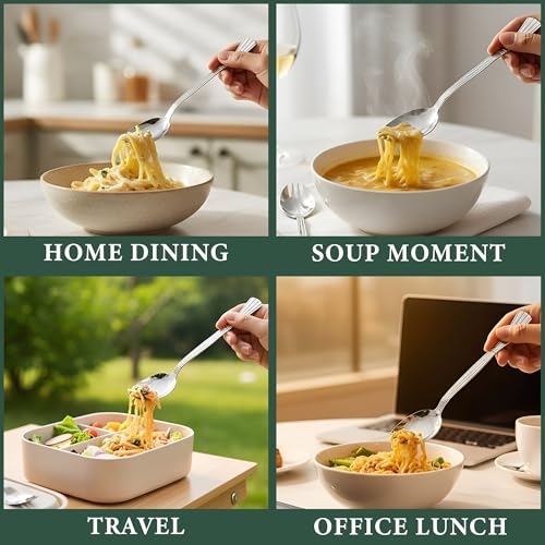 Parage 3-in-1 Stainless Steel 6 Pieces Spoon Fork Set | Spoon Cum Fork Set | Spork for Soups, Noodles| Set of 6| Length: 16 cm| Silver - Image 4