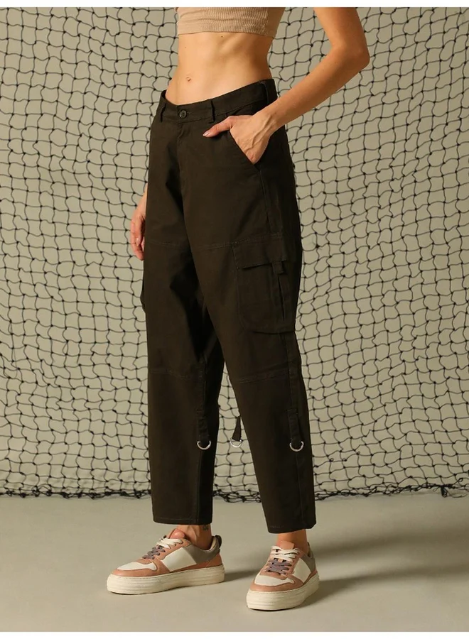 Hubberholme  Solid High Rise Cargo Pants for Women | Best Price UAE