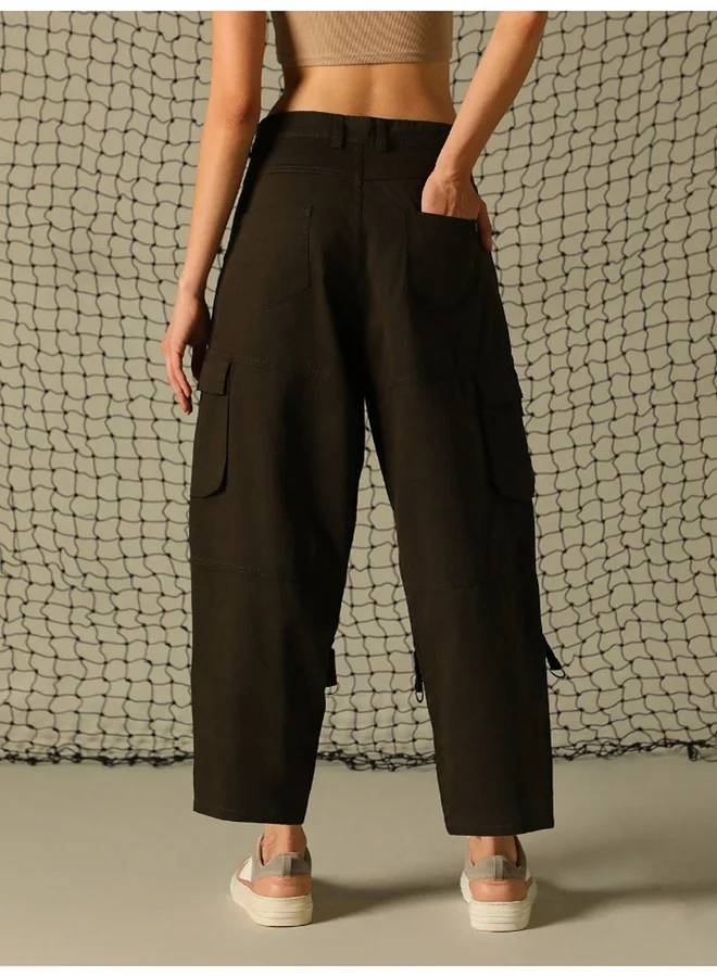 Hubberholme  Solid High Rise Cargo Pants for Women | Best Price UAE