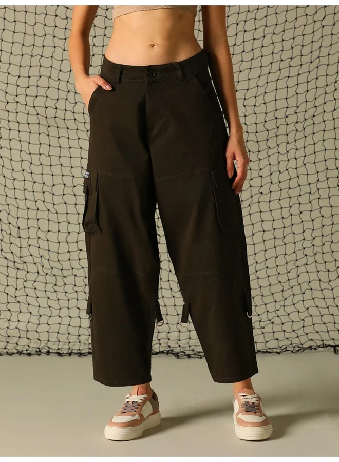 Hubberholme  Solid High Rise Cargo Pants for Women | Best Price UAE