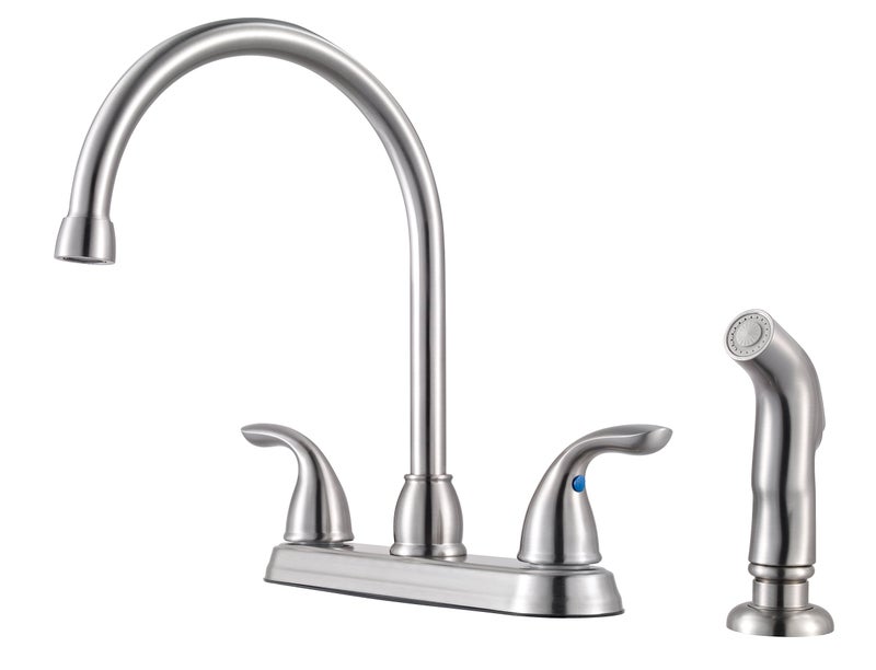 Pfister Pfirst Series Kitchen Sink Faucet with Side Sprayer 2Handle High Arc Stainless Steel Finish G136500S
